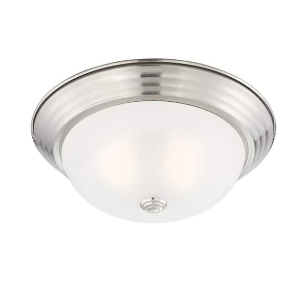 Designers Fountain 13.25 in. 2-Light Satin Platinum Interior Ceiling Light Flush Mount with Etched Glass Shade