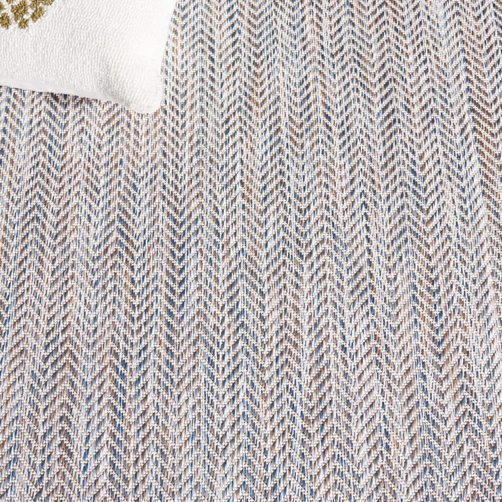 Ivory Blue and Beige Chevron Indoor Outdoor Area Rug