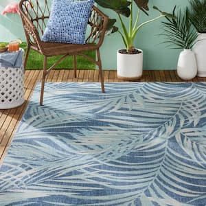 Malibu Palm Springs Navy Blue/Aqua 8 ft. x 10 ft. Indoor/Outdoor Area Rug