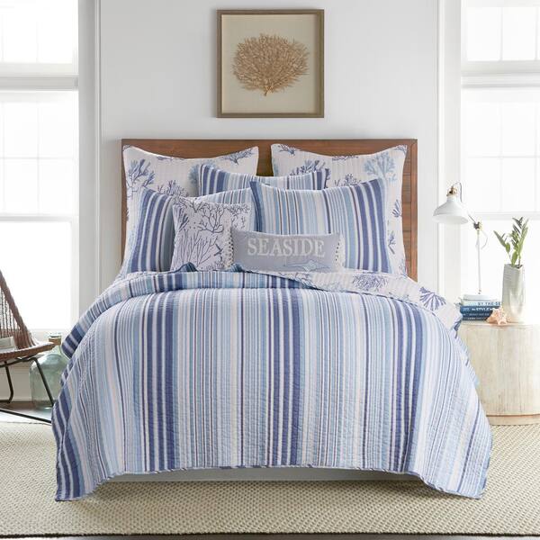 LEVTEX HOME Zuma Beach 2-Piece Blue and White Cotton Twin/Twin XL Quilt Set