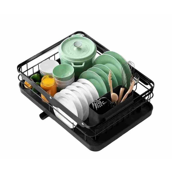Black Stainless Steel Sink Organization and Storage Essentials with Cutlery Holder for Kitchen Counter Dish Rack