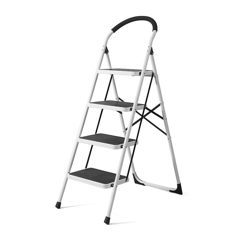 Reach Height 3.2 ft. Folding Light-Weight 4-Step Ladder, 330 lbs. Load Capacity with Extra Wide Anti-Slip Pedal, White