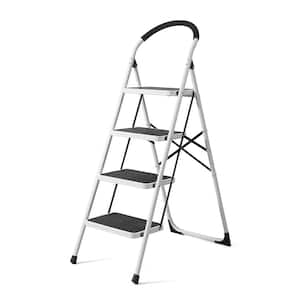 Reach Height 3.2 ft. Folding Light-Weight 4-Step Ladder, 330 lbs. Load Capacity with Extra Wide Anti-Slip Pedal, White