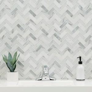 Bytle Bianco Herringbone 12.75 in. x 14 in. Mixed Glass Patterned Look Wall Tile (15 sq. ft./Case)