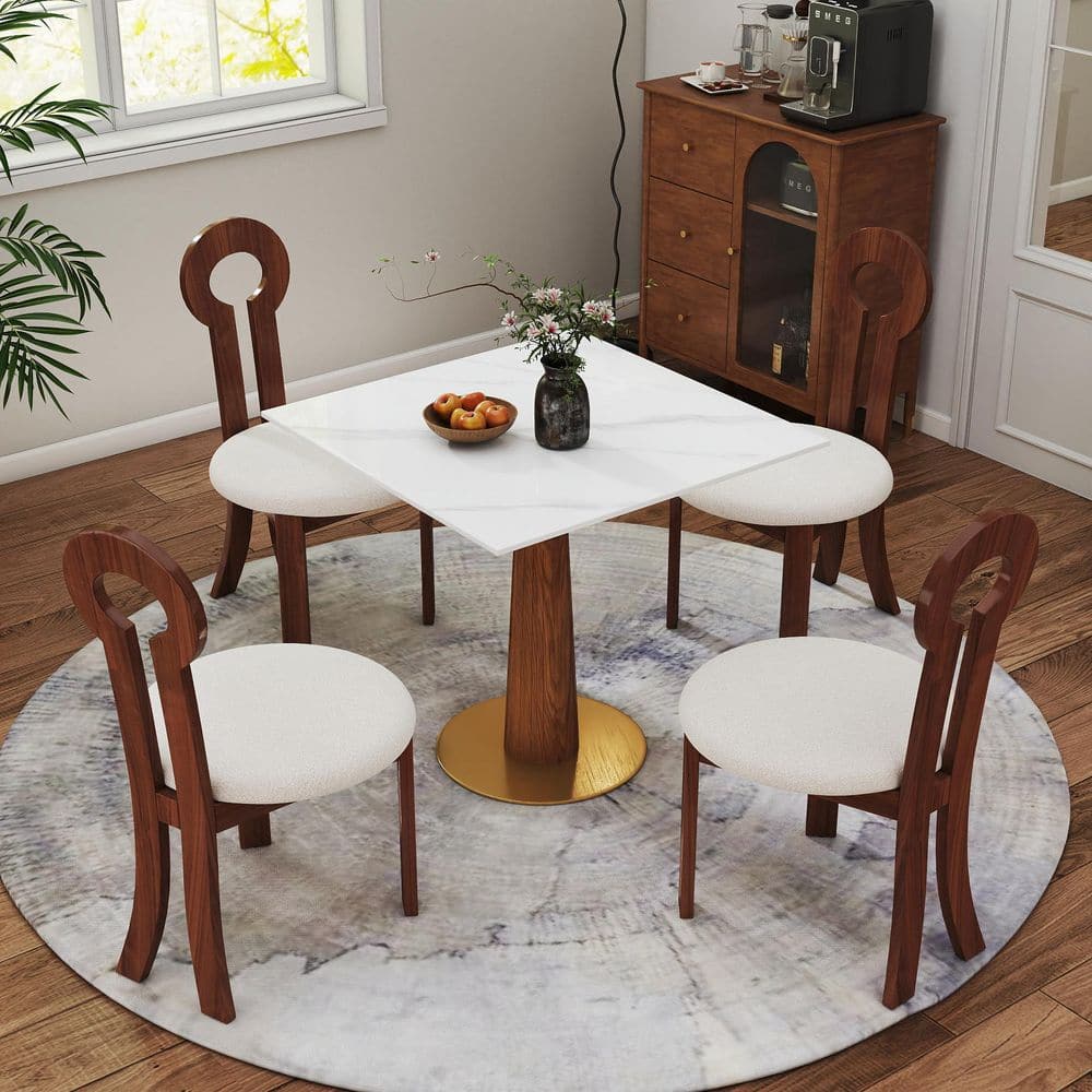 33.46 in. Marble Top Square Conversation End Table with Solid Wood Base For Apartment, Courtyard, Corner in White price history on PriceWatchPro