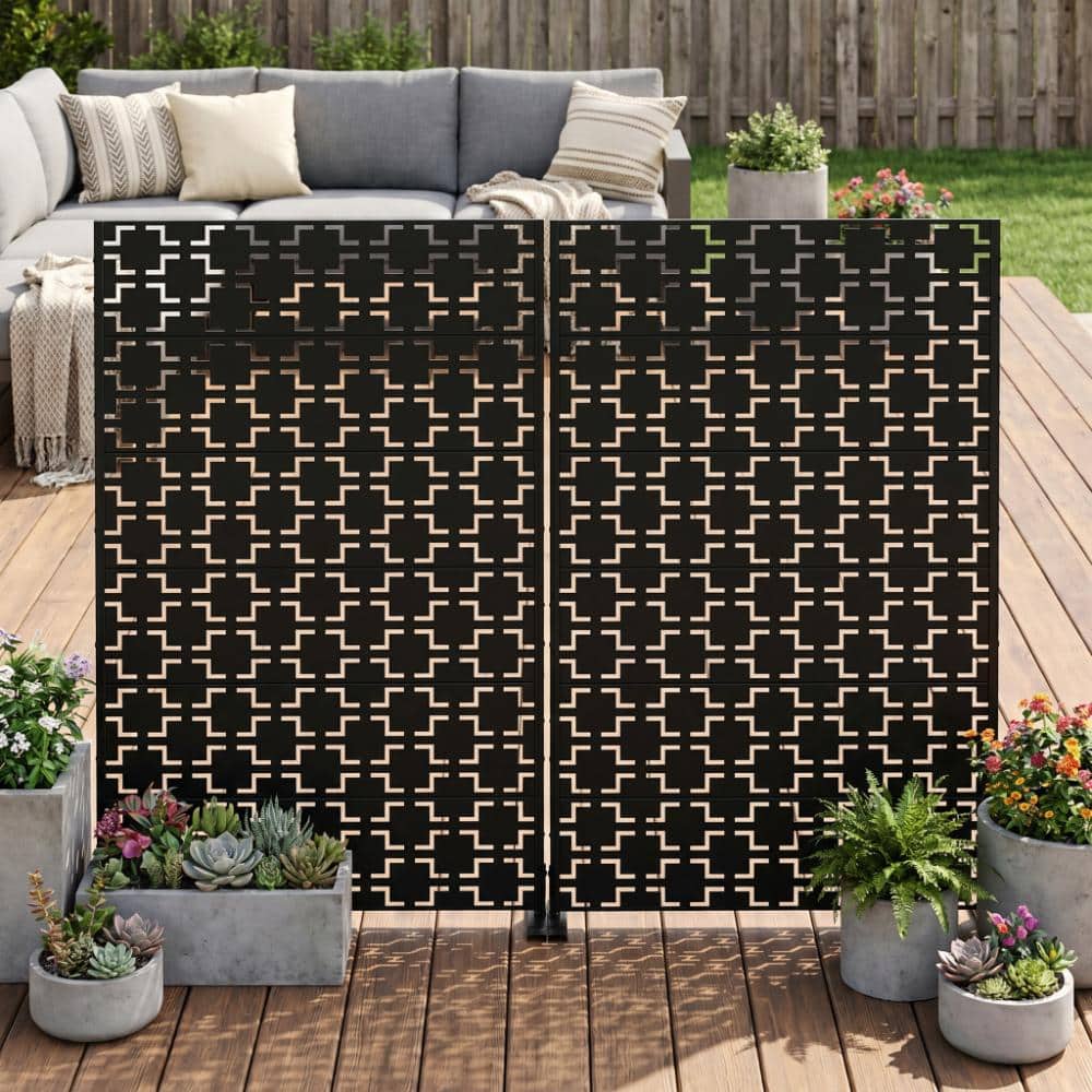 72 in. x 47 in. Black Galvanized Steel Double Sided Privacy Screen Fence Panel for Outdoor Garden price history on PriceWatchPro