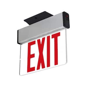 LED Emergency Edge-Lit Exit Sign, 90 Min Backup, Damp Rated, RED Letters, UL Listed, 120/277VAC, Acrylic Panel