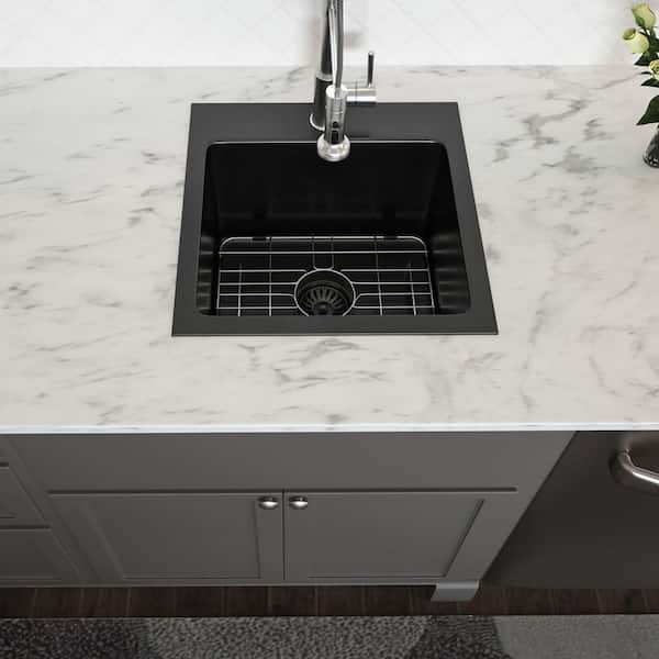 15 in. Drop-in Single Bowl 16 Gauge Gunmetal Black Stainless Steel Kitchen Sink with Bottom Grids