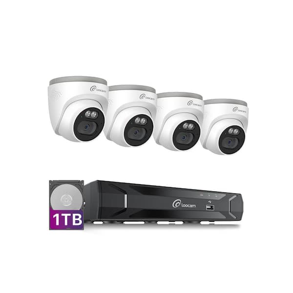 2.5K 8 Channel 5MP PoE NVR Security Camera System 1TB, 4PCS 4MP Wired PoE IP Cameras, Two-Way Audio, Person Detection