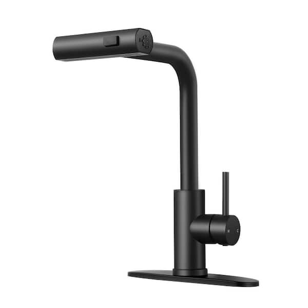 Matte Black 15.67 in. H Pull Down Sprayer Kitchen Faucet with 360° Spout Swivel 3-in-1 Function Kitchen Faucets