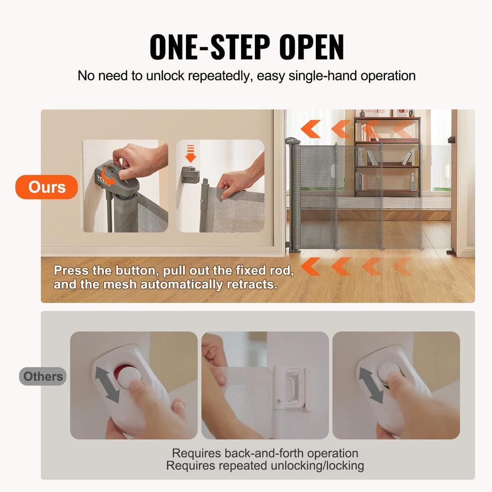 Gray Retractable Mesh Pet and Baby Gate for Stairs