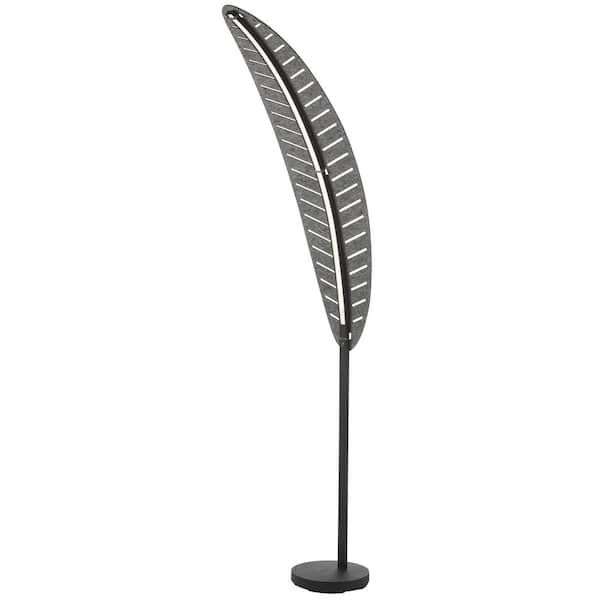 Dainolite Palma 70 in. Grey Modern 1-Light Dimmable Standard Floor Lamp for Living Room with Felt Leaf Shade