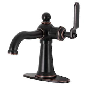 Knight Single-Handle Single-Hole Bathroom Faucet with Push Pop-Up and Deck Plate in Naples Bronze