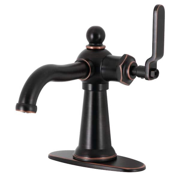 Kingston Brass Knight Single-Handle Single-Hole Bathroom Faucet with Push Pop-Up and Deck Plate in Naples Bronze