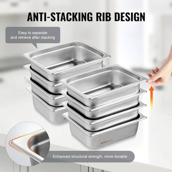 VEVOR Hotel Pans, 6.6 qt. 1/2 Size Anti-Jam Steam Pan with Lid