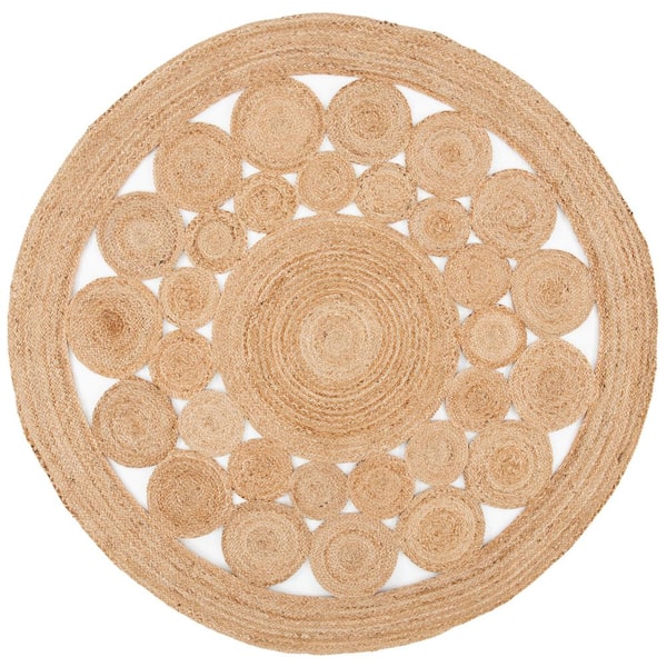 Natural Fiber Beige 10 ft. x 10 ft. Solid Color Round Area Rug