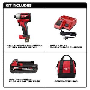 M18 18V Lithium-Ion Compact Brushless Cordless 1/4 in. Impact Driver Kit with SHOCKWAVEBit Set (45-Piece)