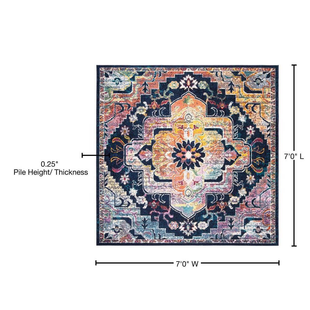 Vibrant Floral Elegance Multicolor Synthetic 7' Square Area Rug