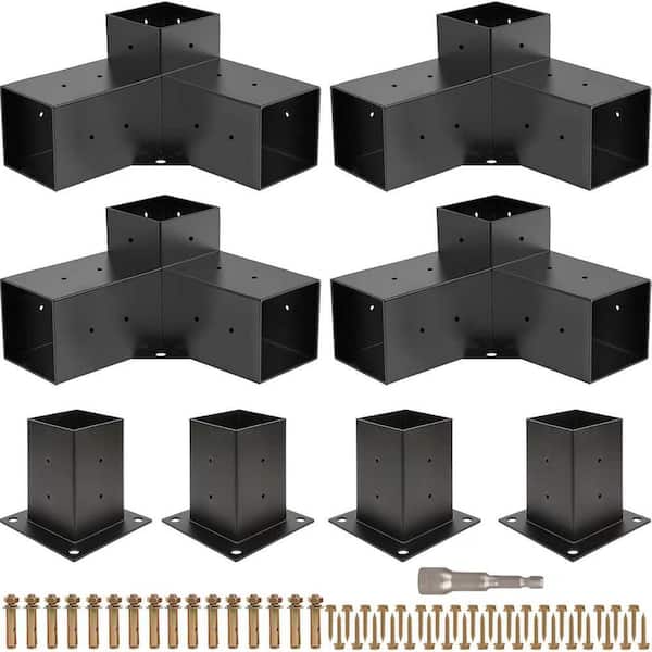 3-Way Right Angle Corner Bracket Kit for Pergolas and Gazebos, Stable Weatherproof Steel for 4x4 Wood Beams