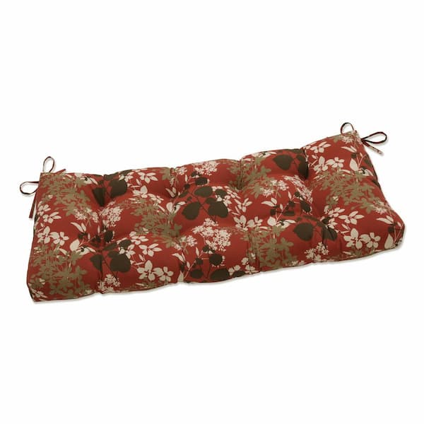 Pillow Perfect Floral Rectangular Outdoor Bench Cushion in Brown