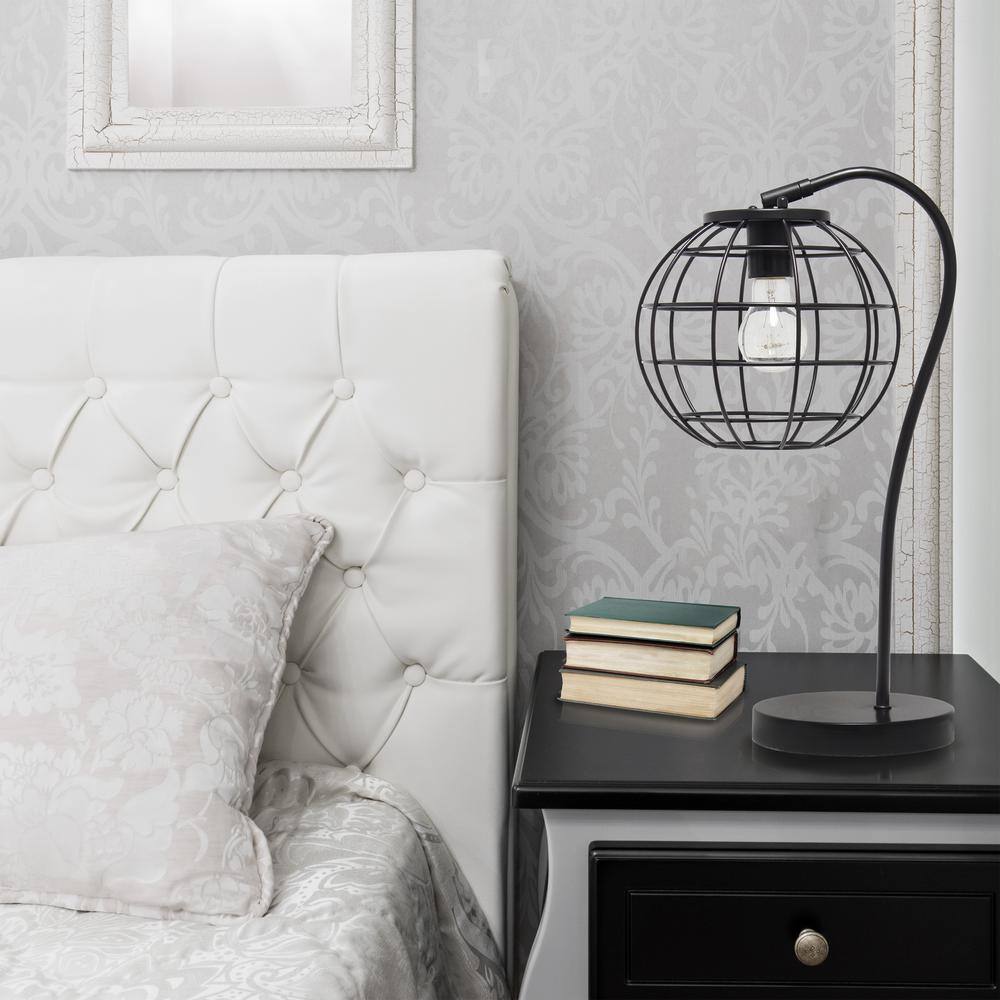 Black Metal Cage Industrial Table Lamp, 20-inch