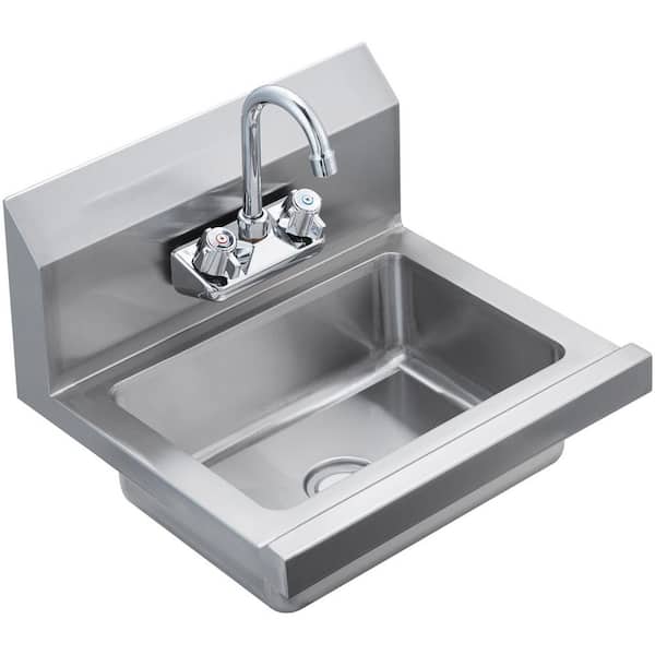 1 Compartment Commercial Hand Sink with Faucet Stainless Steel Sink Small Wall Mount Hand Basin 17 x 12.8 in.