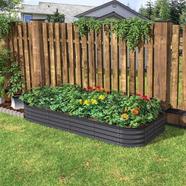 8 ft. x 4 ft. x 1 ft. Galvanized Steel Raised Garden Bed Planter Box Outdoor, Gray