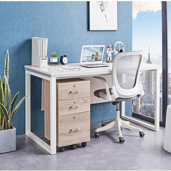Oak Color Mobile File Cabinet with Lock and 3-Drawers