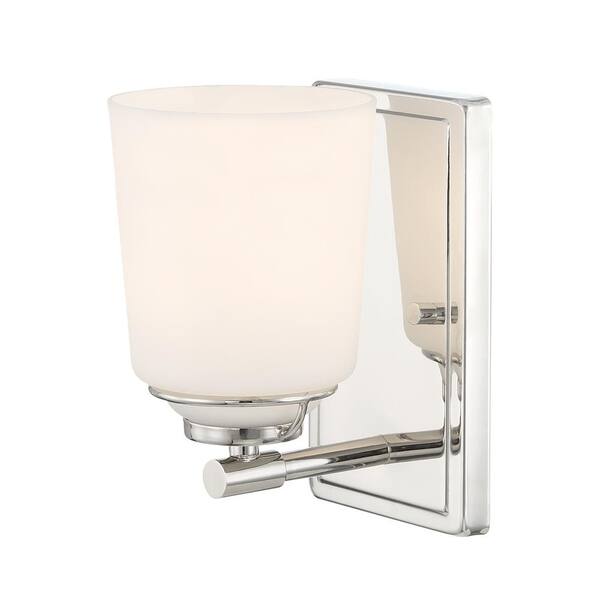 Designers Fountain - Stella 4.75 in. 1-Light Polished Nickel Modern Wall Sconce with Etched Opal Glass Shade