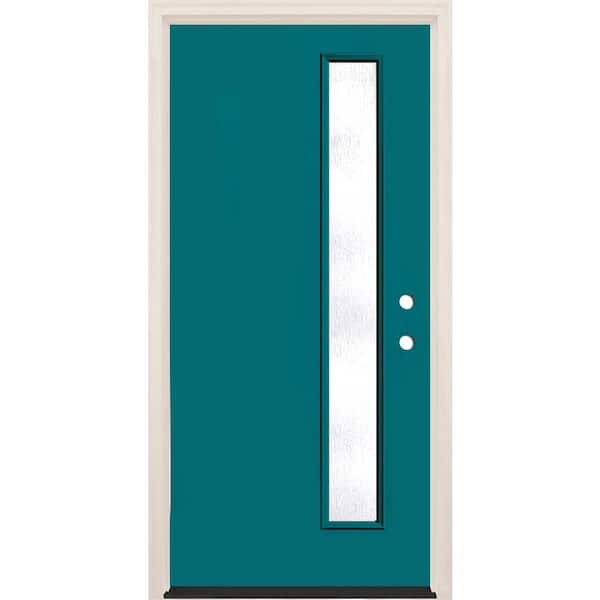 Builders Choice 36 in. x 80 in. Left-Hand/Inswing 1-Lite Rain Glass Reef Painted Fiberglass Prehung Front Door w/4-9/16 in. Frame