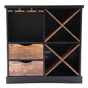 Black and Brown 2-Door Storage Wine Cabinet