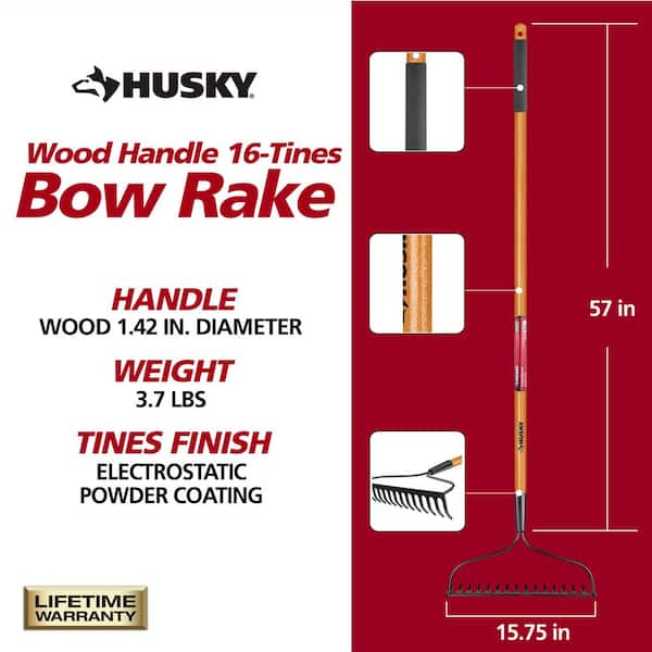 57 in. Wood Handle 16-Tine Bow Rake