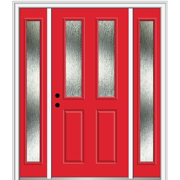 MMI Door 64 in. x 80 in. Right-Hand Inswing Rain Glass Red Saffron Fiberglass Prehung Front Door on 6-9/16 in. Frame