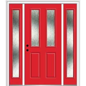 60 in. x 80 in. Right-Hand Inswing Rain Glass Red Saffron Fiberglass Prehung Front Door on 6-9/16 in. Frame
