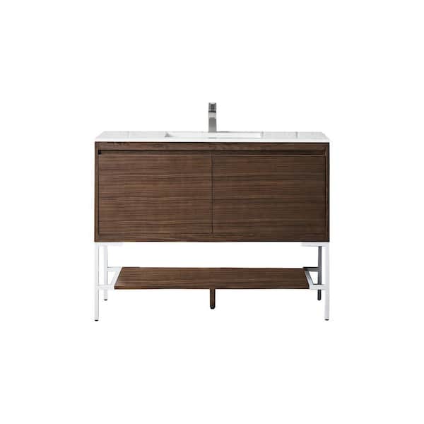 James Martin Vanities Milan 47.3 in. W x 18.1 in. D x 36 in. H Bathroom Vanity in Mid Century Walnut with Glossy White Composite Top
