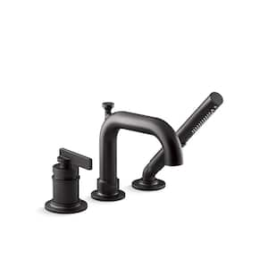 Castia By Studio McGee Single Handle Deck-Mount Bath Faucet with Handshower in Matte Black