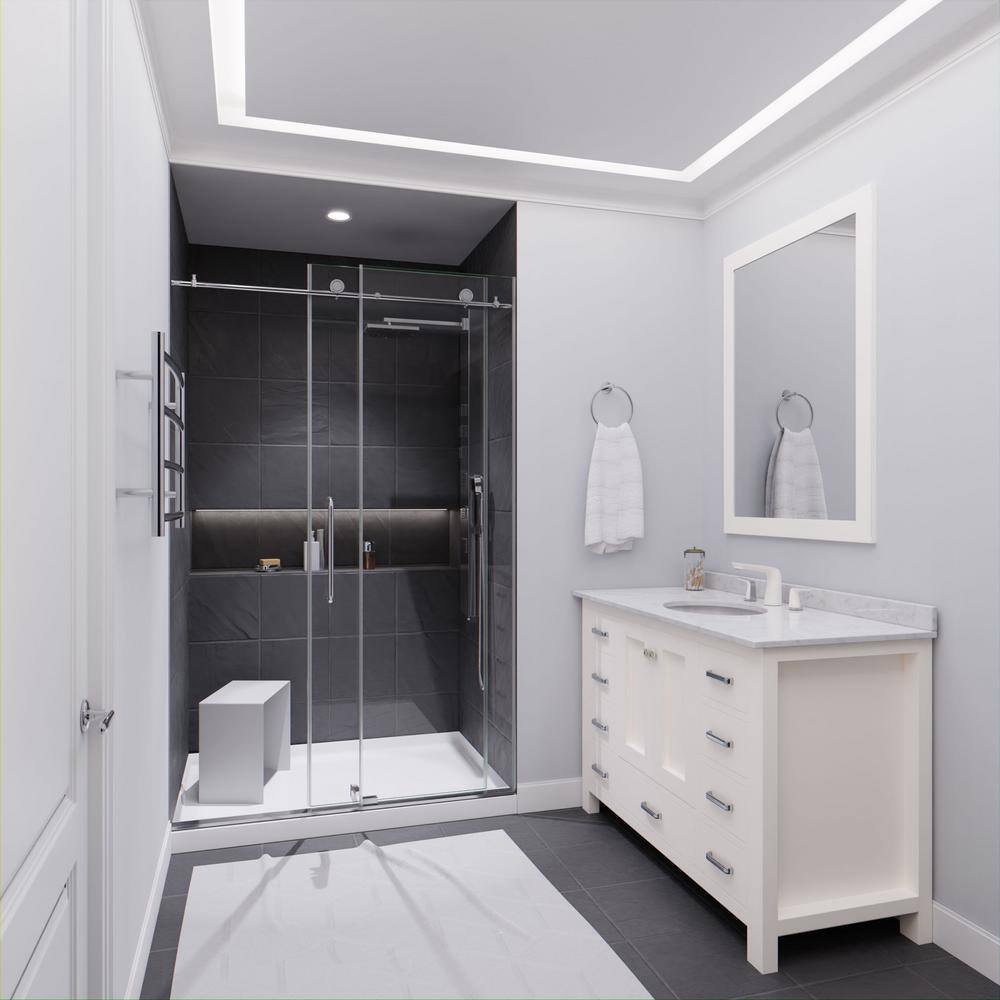 Leon 48" Polished Chrome Frameless Sliding Shower Door with Clear Glass