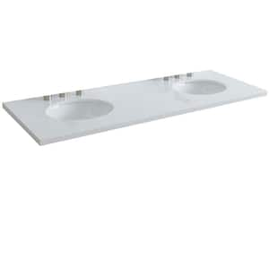 61 in. W x 22 in. D Quartz Vanity Top in White with White Oval Double Basin