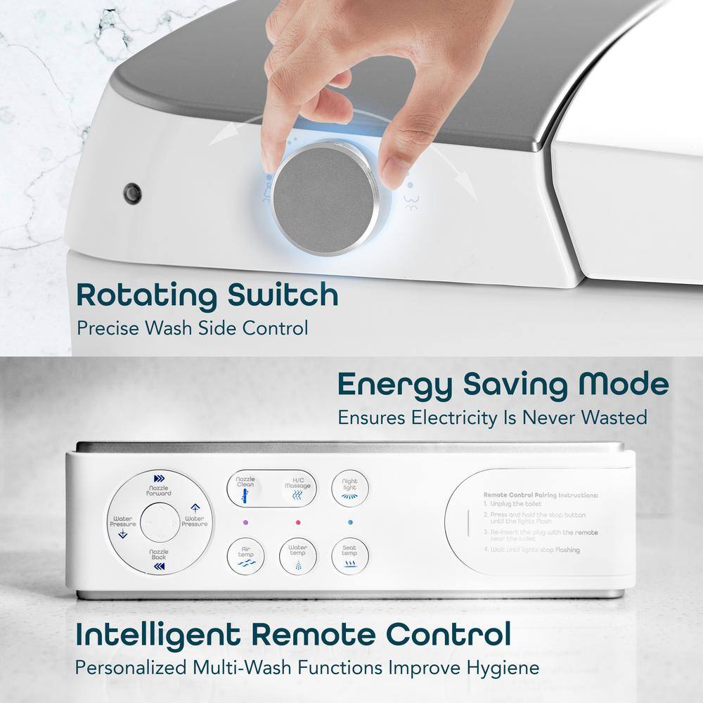 Elongated White Ceramic Smart Bidet Toilet with Heated Seat