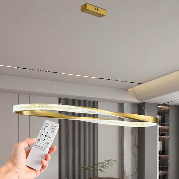 1 Lights Chandelier Dimmable Integrated LED Gold Ring Shape Crystal Chandelier with Remote for Kitchen Island-47. 24 in.