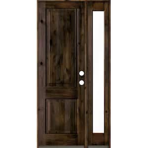 44 in. x 96 in. Rustic knotty alder Left-Hand/Inswing Clear Glass Black Stain Square Top Wood Prehung Front Door w/RFSL