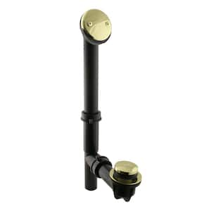 14 in. Black Poly Bath Waste & Overflow with Tip-Toe Drain Plug and 2-Hole Faceplate, Polished Brass