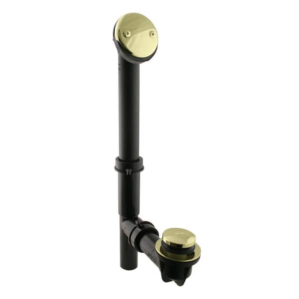 Westbrass 14 in. Black Poly Bath Waste & Overflow with Tip-Toe Drain Plug and 2-Hole Faceplate, Polished Brass