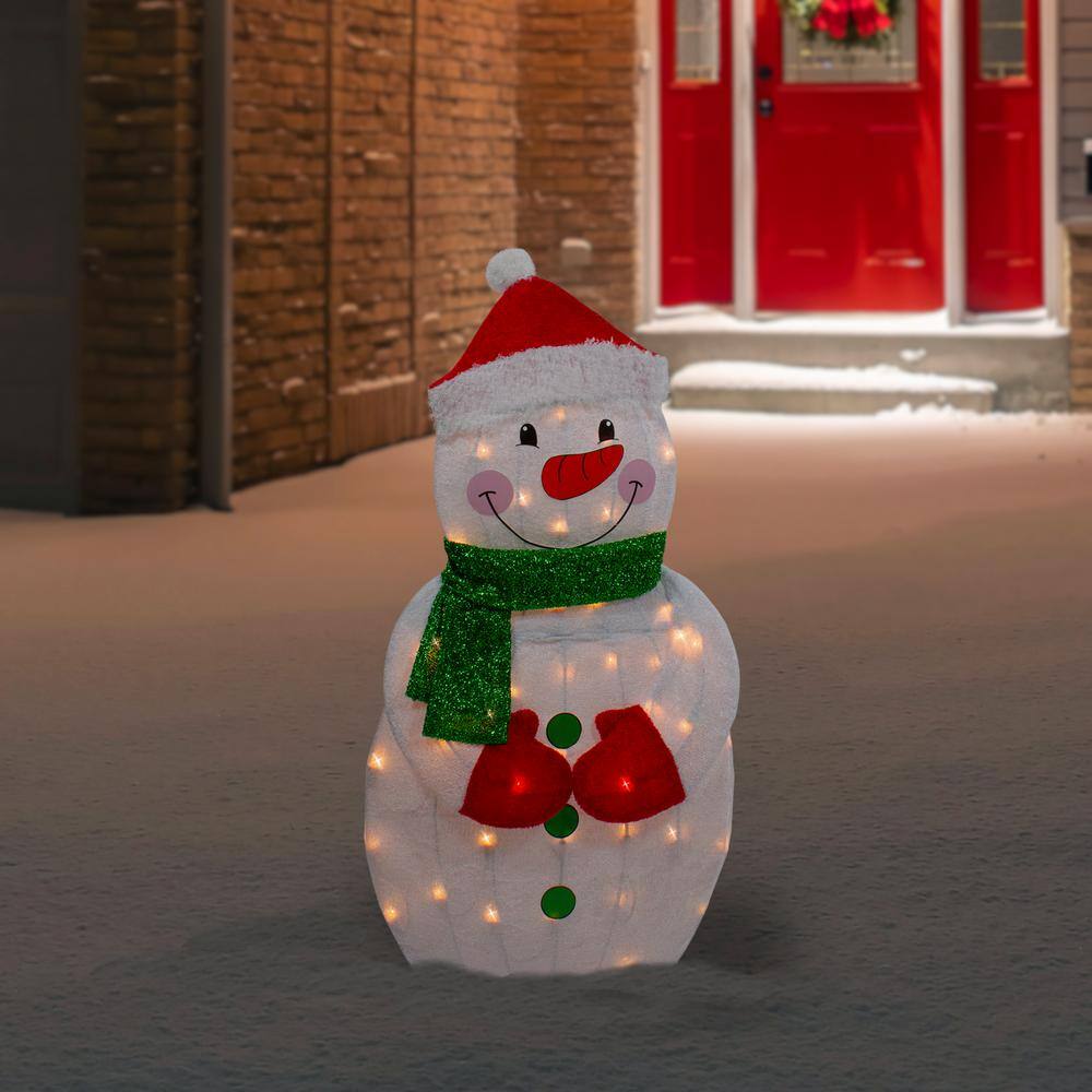 32" Lighted Chenille Snowman with Scarf and Hat