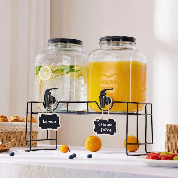 2-Pack 1.5 gal. Glass Drink Dispensers with Stand and Spigot for Parties Lemonade Juice and Iced Tea