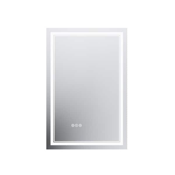 FUNKOL 24 in. W x 36 in. H Rectangular Frameless LED Light Anti-Fog Wall Mount Bathroom Vanity Mirror in White