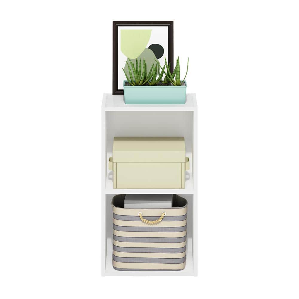 White Composite Wood 2-Tier Cube Bookcase