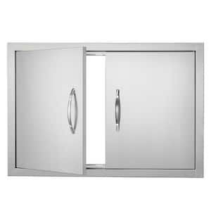 Double Outdoor Kitchen Door 28 in. W x 19 in. H BBQ Access Door Stainless Steel Flush Mount Door Wall Vertical Door
