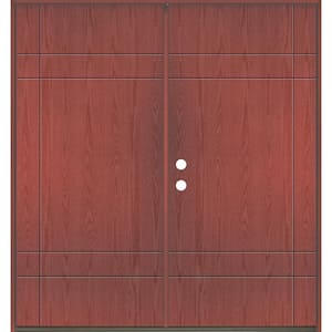 SUMMIT Modern 72 in. x 80 in. Right-Active/Inswing Solid Panel Redwood Stain Double Fiberglass Prehung Front Door