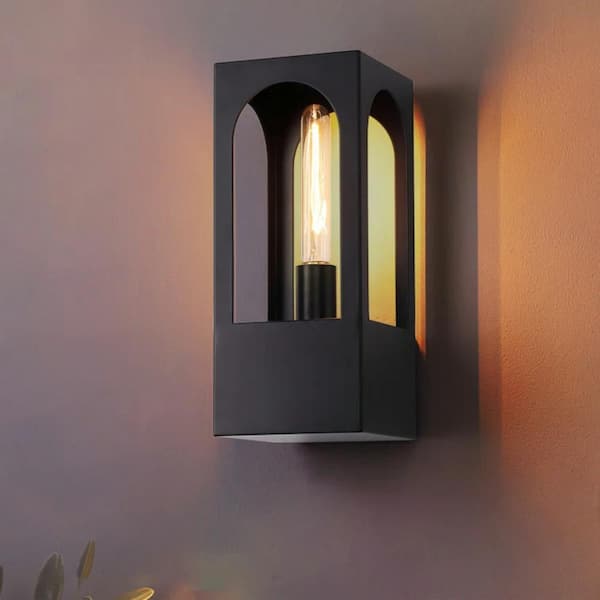 SILJOY 6 in. 1-Light Black Modern Wall Sconce Rectangular Wall Vanity for Bedroom, Entryway